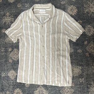 Men's Beige Striped Casual Button-Down Shirt